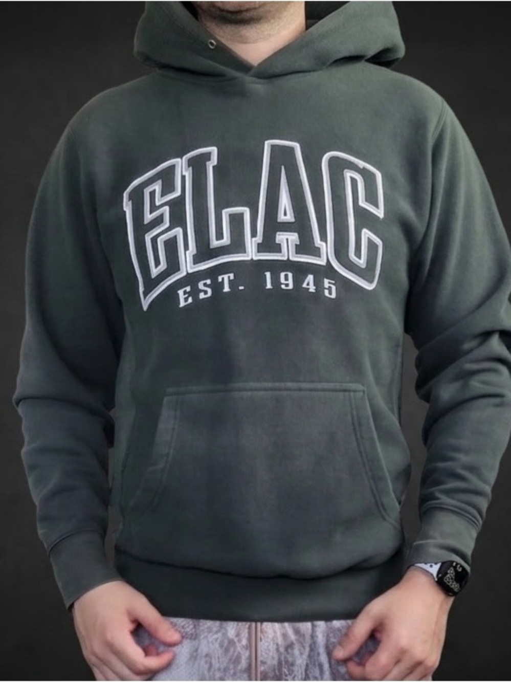 ELAC Hoodie XS Oversized Fit S M Green Pro-Weave Varsity Y2K